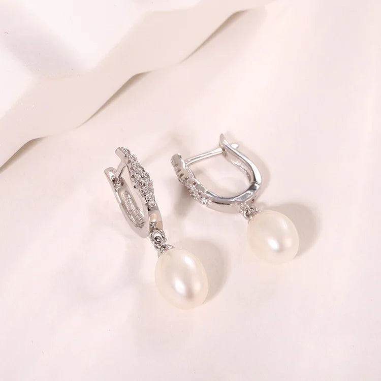 Wedding 925 sterling silver freshwater cultured pearl statement drop clasp earrings