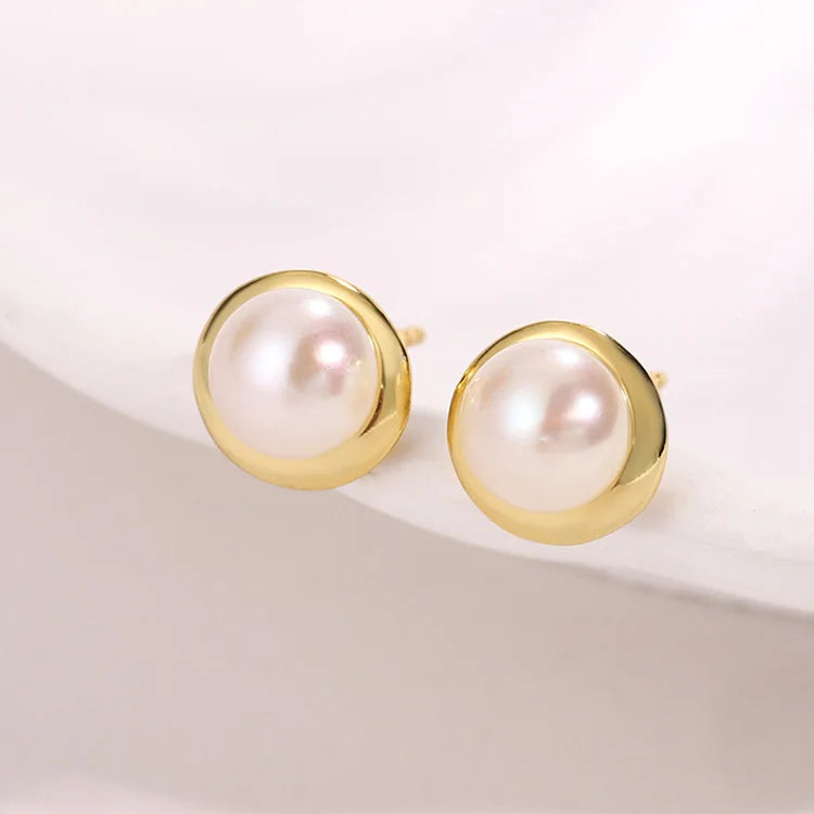 Luxury brand jewelry designer fashion simple 18k gold plated 925 sterling silver pearl stud earrings