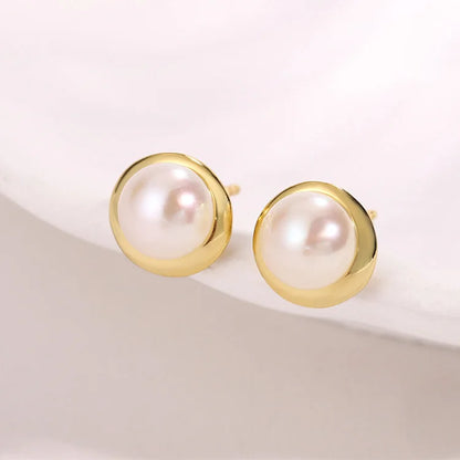 Luxury brand jewelry designer fashion simple 18k gold plated 925 sterling silver pearl stud earrings