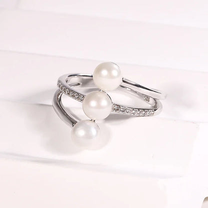 Custom original ladies sterling silver multi cultured pure white real freshwater pearl ring