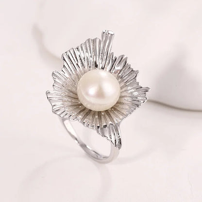 Ladies wedding engagement pure sterling silver big freshwater pearl ring for women