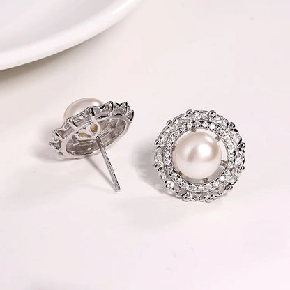 2024 trend custom logo cultured fashion jewelry modern pearl 925 sterling silver stud earrings with stones for women