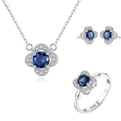 Jewelry Set 925 Sterling Silver Women Jewelry Colorful Stone Ring Necklace Earring Rhodium Plated Jewelry Sets