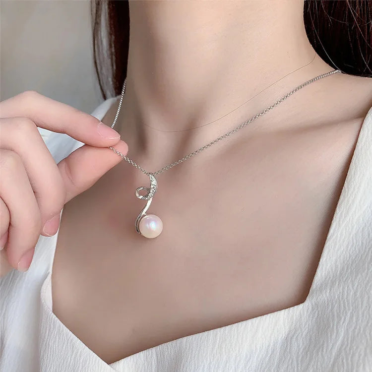 Exquisite simple fashionable 925 sterling silver twisted line shaped freshwater pearl pendant