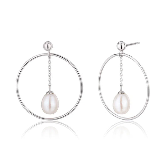 New trendy fashion 925 sterling silver pearl large big hoop earrings