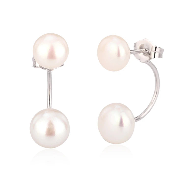 6.5mm 7mm double pearl simple 925 sterling silver freshwater cultured pearl dangle drop earrings