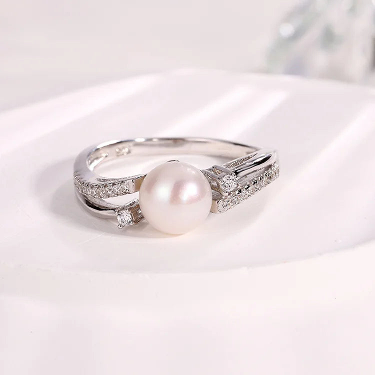 Pearl inlaid fashion jewelry mossanite 925 sterling silver finger ring for women