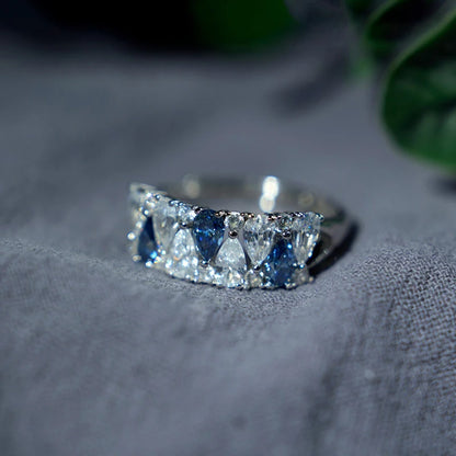 Jeweller Buy Hot Selling S925 Sterling Silver Blue Green Gemstone Pear Cut Moissanite Diamond Ring