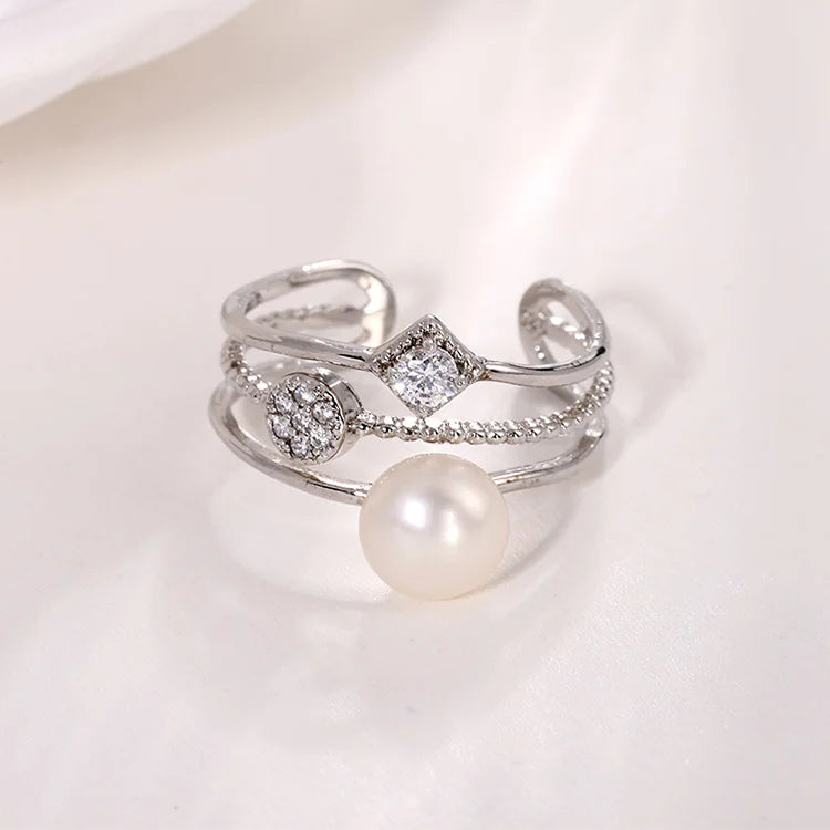 Custom three-band design ladies women female sterling silver pearl rings for girlfriend