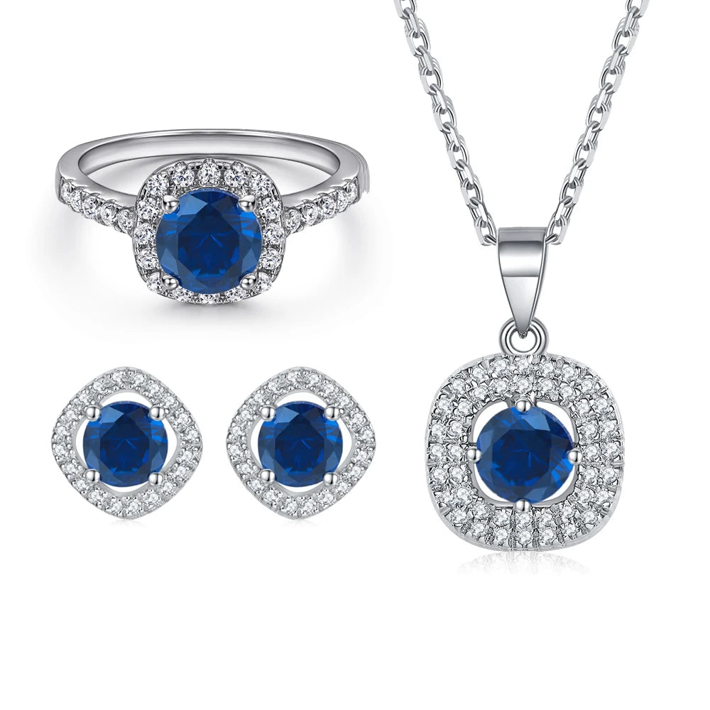 Jewelry Set  Women Jewelry Rhodium Plated Colorful Zirconia Stone Ring Necklace Earring Non Tarnish Jewelry Sets