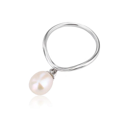 Wholesale bulk price elegant simple teardrop freshwater pearl ring with custom logo