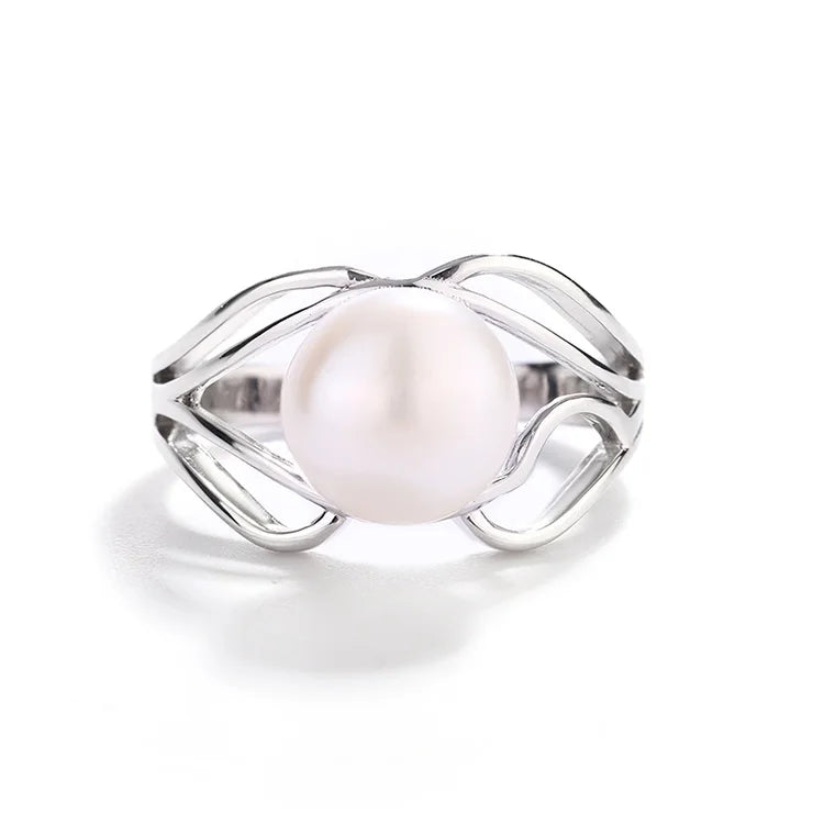 Best price personalized custom unique dainty 925 silver big freshwater pearl ring  with white pearl