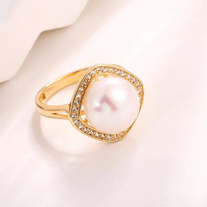 High quality wholesale price beautiful 18k gold plated 925 sterling silver ring with a pearl and zircon diamond