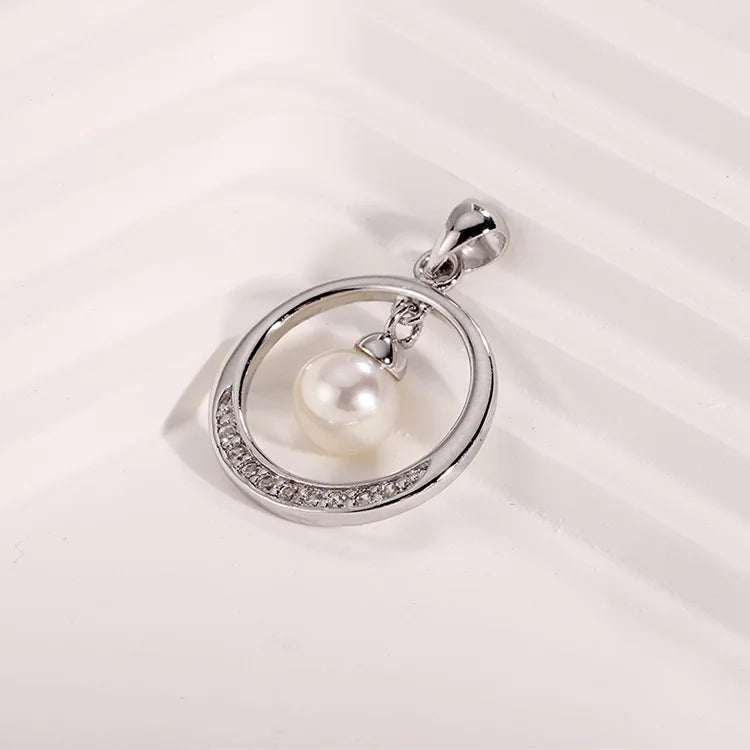 Custom logo 925 sterling silver fine pearl circle round shape charm pendants jewelry for women necklace