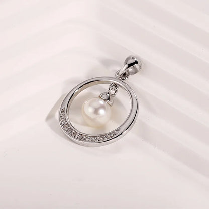 Custom logo 925 sterling silver fine pearl circle round shape charm pendants jewelry for women necklace