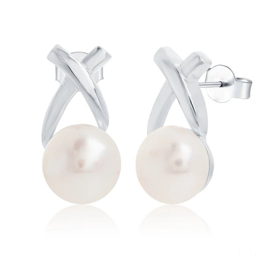 Latest Design Fine jewelry Classic S925 Sterling Silver Freshwater Pearl stud earrings for Women & Girls Wedding Gift