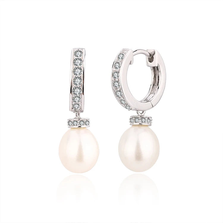 8.5mm 9mm pearl dangle drop simple crystal 925 sterling silver freshwater cultured pearl earrings