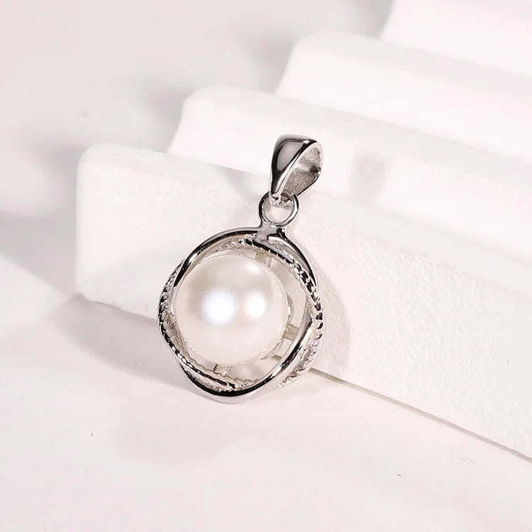 Custom fine modern fashion jewelry 925 sterling silver circle freshwater pearl necklace charm pendant for women