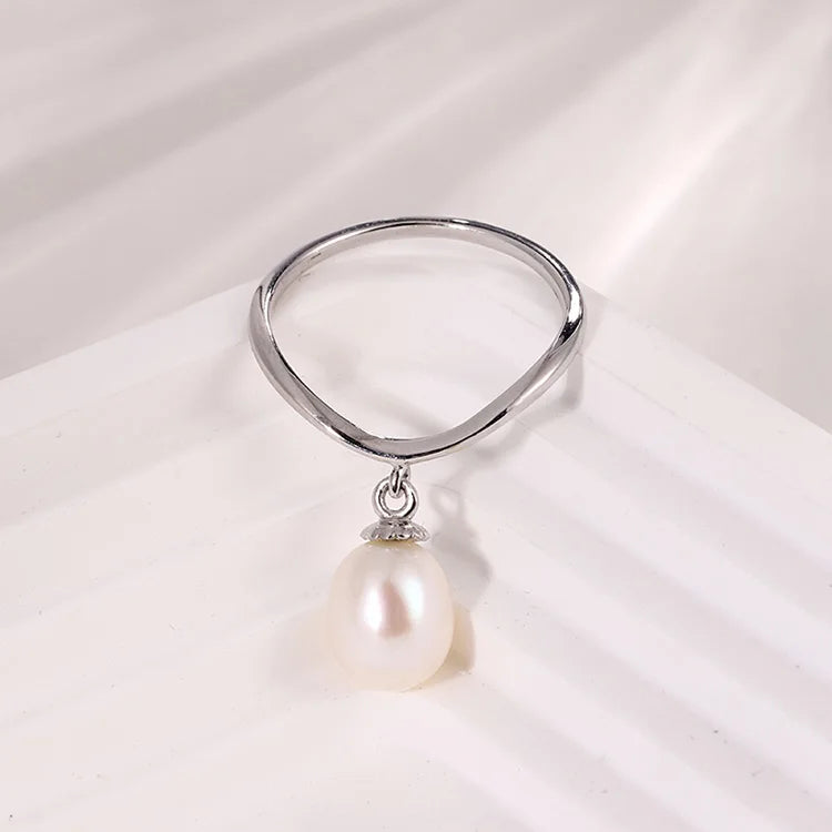 Wholesale bulk price elegant simple teardrop freshwater pearl ring with custom logo