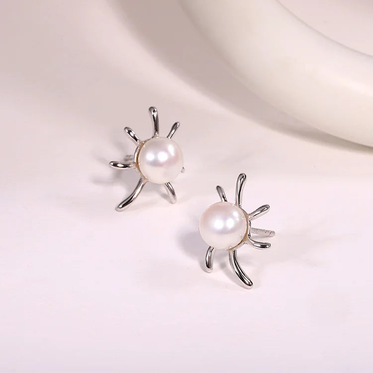 OEM mini fashion jewelry 925 sterling silver statement geometric ladies studs earrings with freshwater pearl