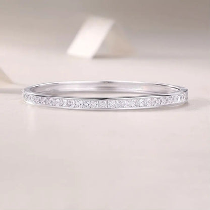 JIU ZUAN 3MM D VVS1 Moissanite Bangle for Women, S925 Silver, 18k White Gold Plated, GRA Certified, Christmas Gift Bracelet