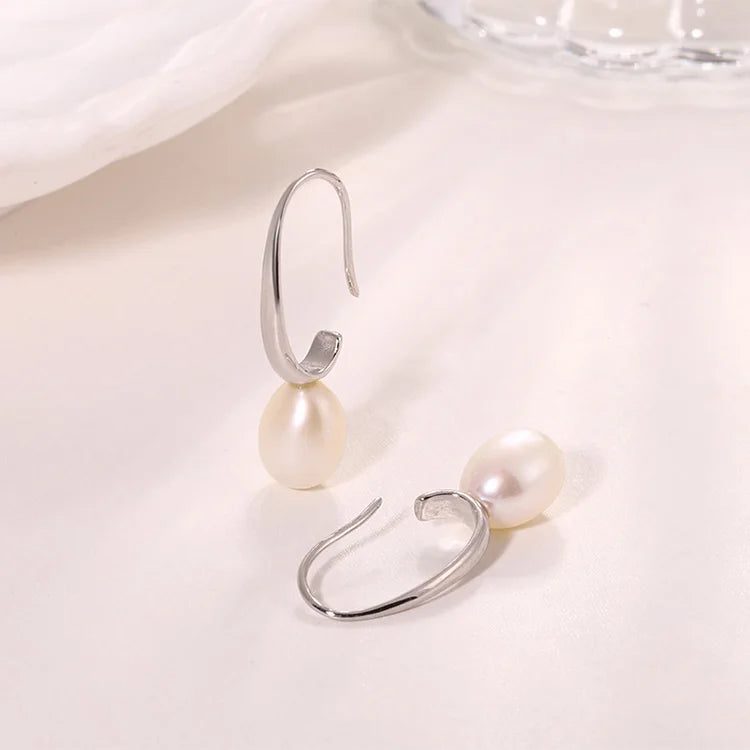 7.5 mm 7mm pearl fashion delicate 925 sterling silver freshwater cultured pearl fish hook earrings