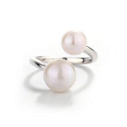 Bulk custom female ladies 925 sterling silver casual freshwater pearl women's ring with two pearls