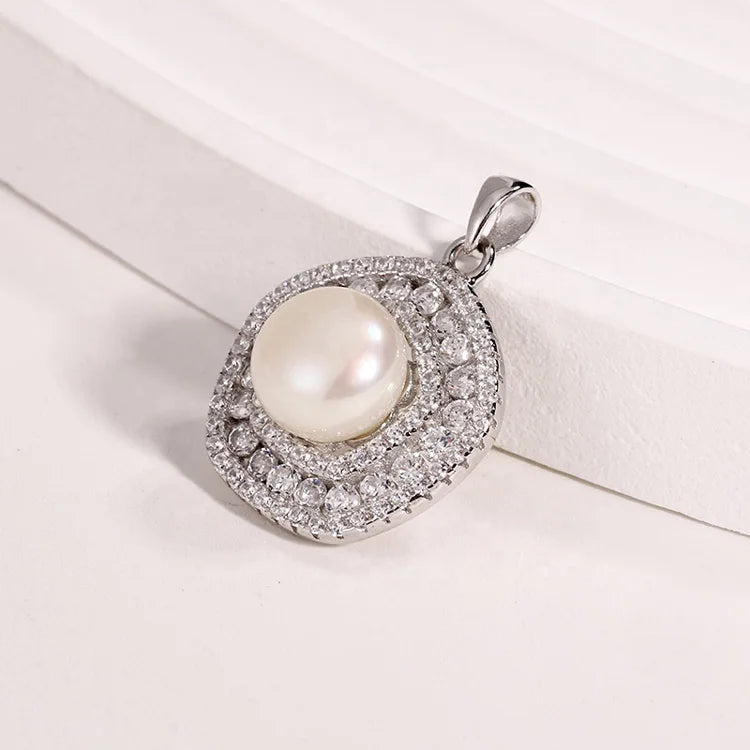 Custom made pendant manufacturer wholesale diamond 925 sterling silver single pearl necklace pendant for chains