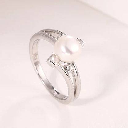 Original ladies women diamond wedding sterling silver simple white freshwater pearl ring with a pearl