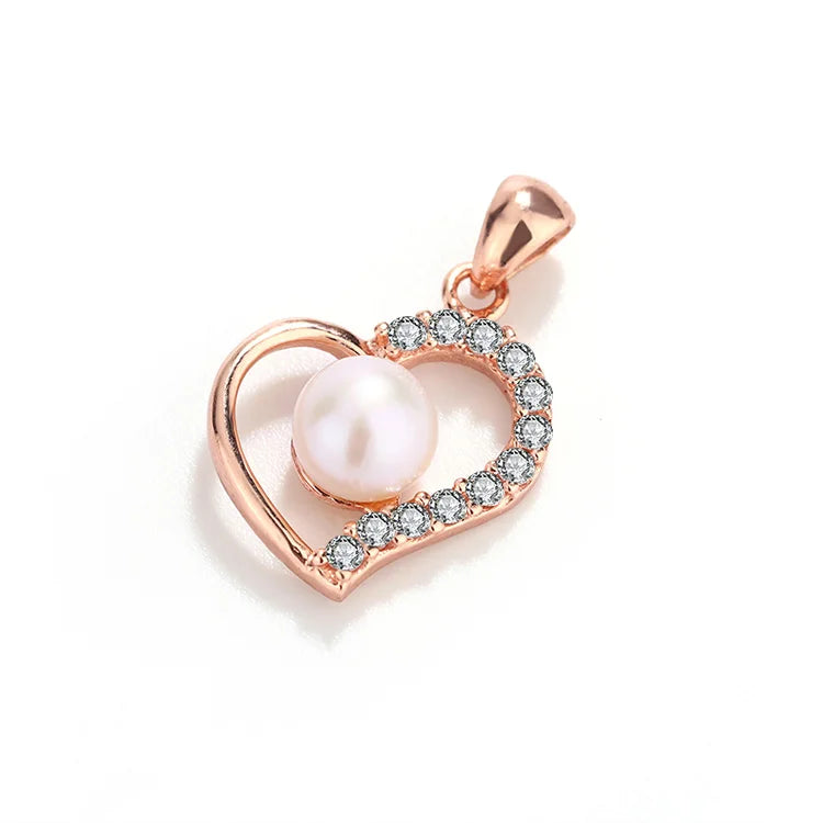 Custom valentines day gift fashion jewelry 925 sterling silver pearl necklaces rose gold love heart pendant for women