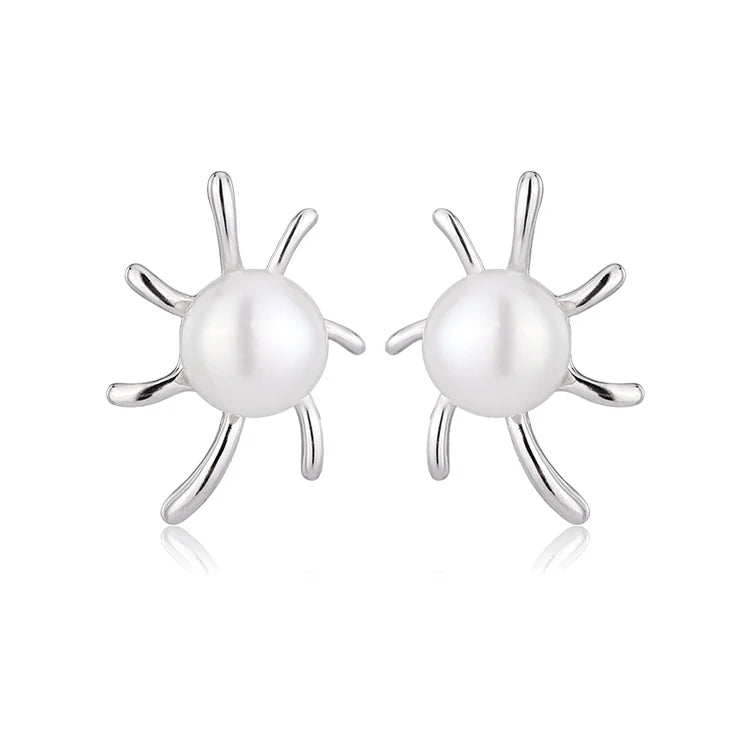 OEM mini fashion jewelry 925 sterling silver statement geometric ladies studs earrings with freshwater pearl