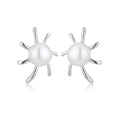 OEM mini fashion jewelry 925 sterling silver statement geometric ladies studs earrings with freshwater pearl