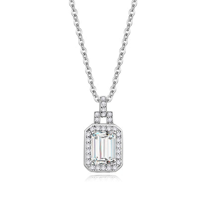 Jeweller Buy 925 Sterling Silver Link Chain Pendant with Emerald Cut White Moissanite Trendy Necklace