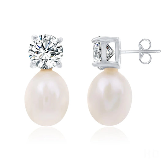 Hot Selling trendy s925 sterling silver Rhodium plated jewelry  natural genuine pearl earrings for Weddings Gifts