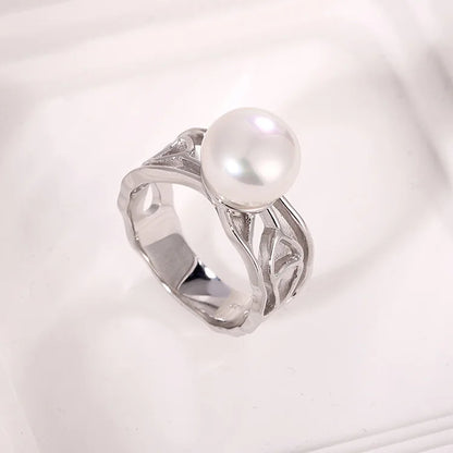 Jewelry wholesale OEM hollow design 925 sterling silver cultured freshwater pearl ring