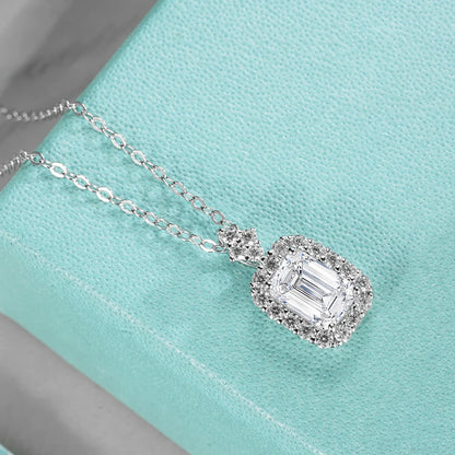 Jeweller Buy 925 Sterling Silver Link Chain Pendant with Emerald Cut White Moissanite Trendy Necklace