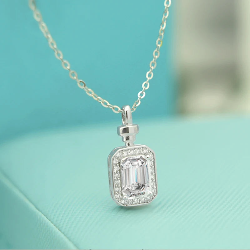 Jeweller Buy 925 Sterling Silver Link Chain Trendy Moissanite Diamond Pendant Necklace Perfume Bottle Shape-for Gift Wedding Party Engagement