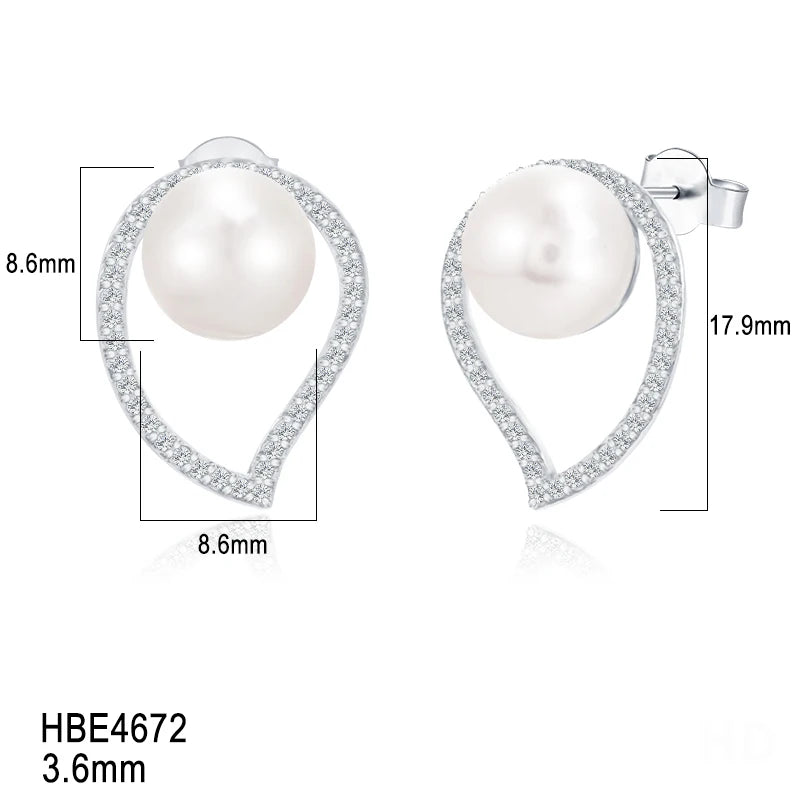 High Quality Wholesale 925 sterling silver fine stud earrings pearls jewelry rhodium plating solution for bridal