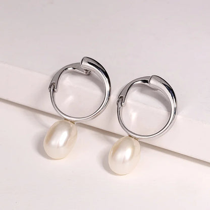 Custom fashion modern wedding jewelry zircon sterling silver pearl hoop round stud earrings