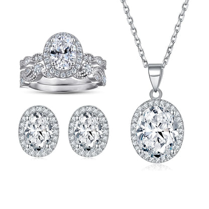 Jewelry Set  Women Jewelry Rhodium Plated Colorful Zirconia Stone Ring Necklace Earring Non Tarnish Jewelry Sets