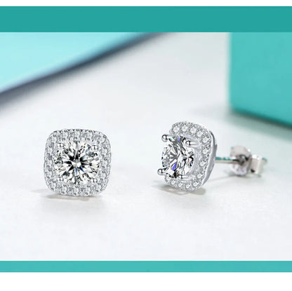 Jeweller Buy Square & Round Brilliant Cut Moissanite Diamond Cluster Stud Earrings 925 Sterling Silver Cute Style