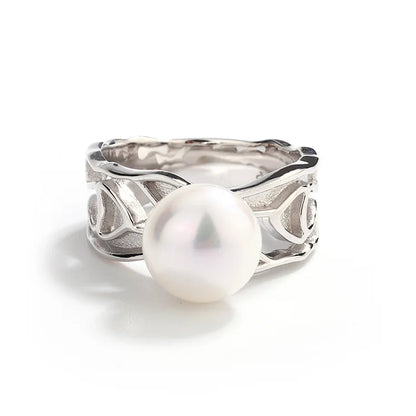 Jewelry wholesale OEM hollow design 925 sterling silver cultured freshwater pearl ring