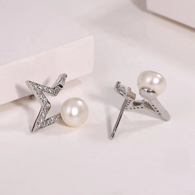 Fashion women jewelry earrings pentagram exquisite star silver pearl stud earrings