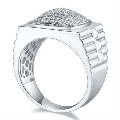 Elegant Moissanite 925 Silver Men's Ring - Stylish Hip-Hop Design Perfect for Weddings, Parties, and Special Occasions