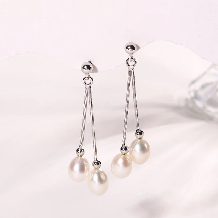 Customized rhodium plated 925 sterling silver luxury jewelry long pearl Dropping earrings for bridal wedding