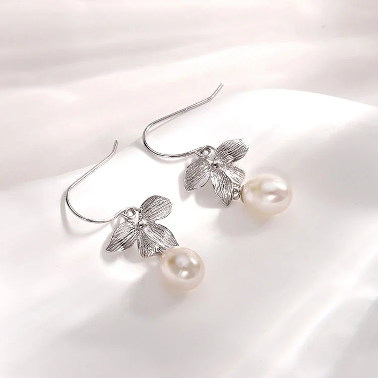 Custom logo jewelry 925 s925 sterling silver fresh water pearl leaf clover earring