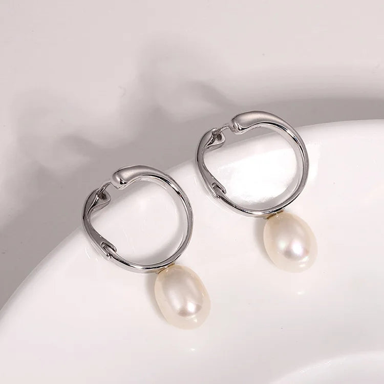 Custom fashion modern wedding jewelry zircon sterling silver pearl hoop round stud earrings