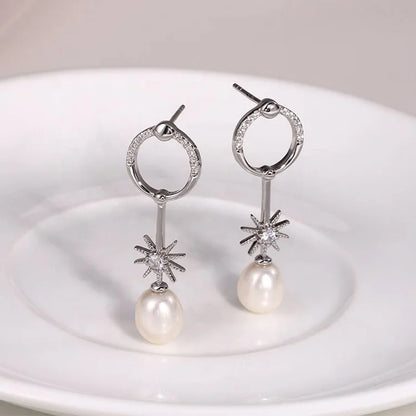 Trendy wholesale bulk fashion jewelry ladies zircon 925 silver pearl studs earrings for women