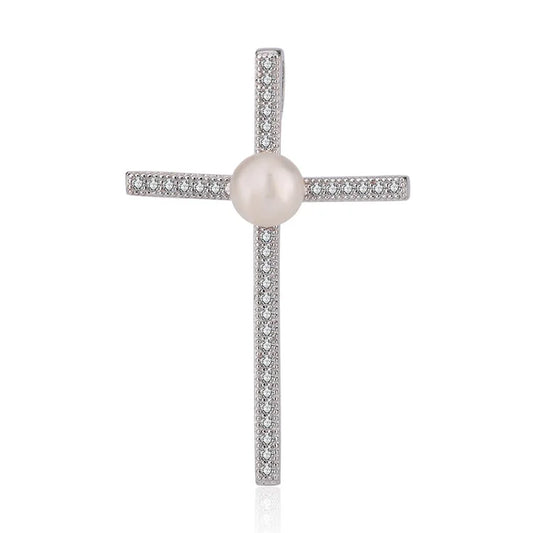 Single freshwater pearl sterling silver crucifix cross pendant for women