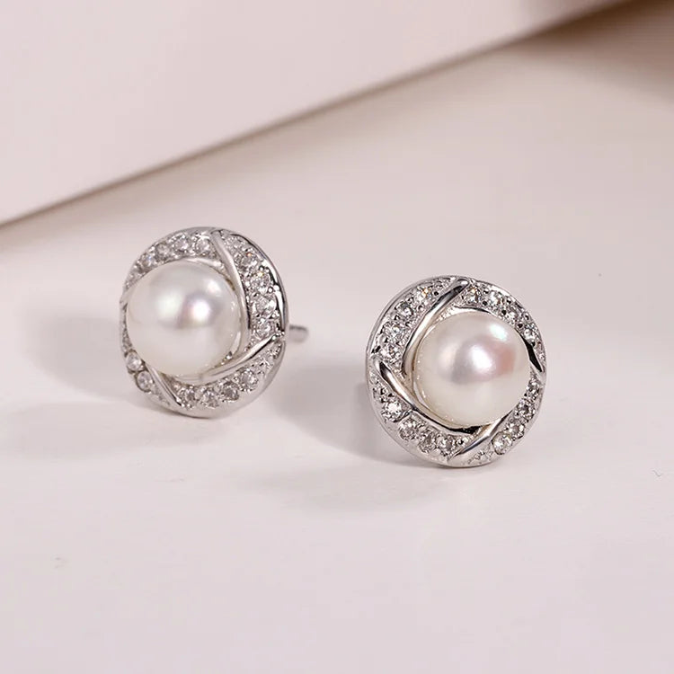 Custom fashionable 925 silver moissanite jewelry wedding modern cultured pearl studs earrings luxury for women